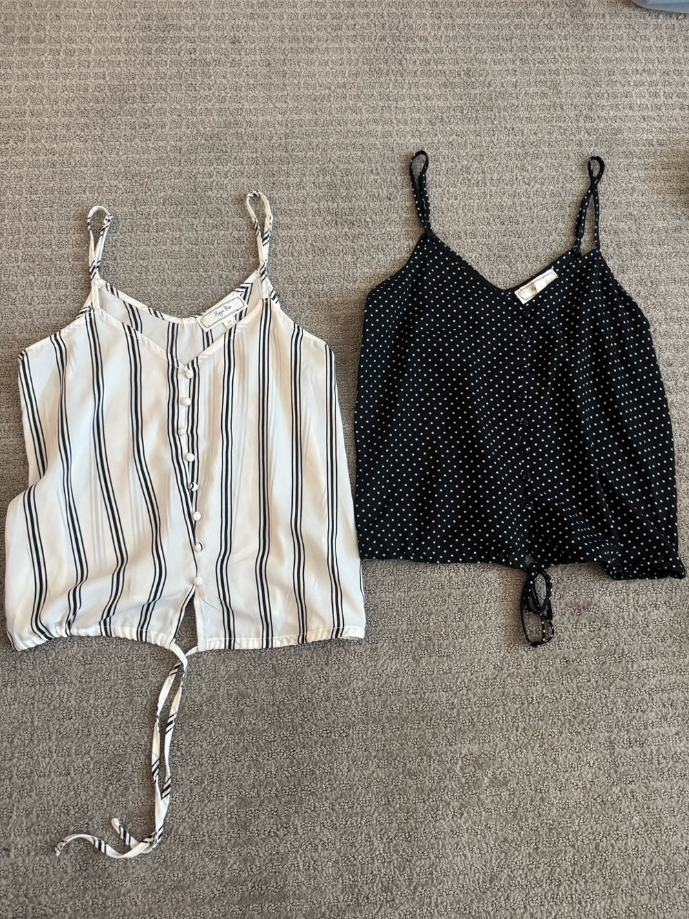 Hippie Rose Black Polka Dot and White Stripe Tie-Front Tank Tops